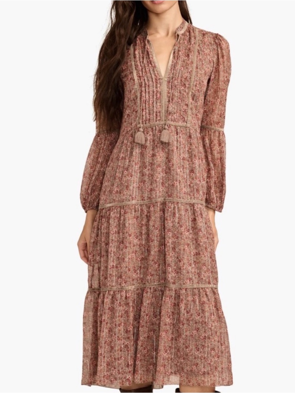 Lucky Brand Rose Floral Tiered Maxi Dress Velvet Tensel Peasant XL NWT Buckle